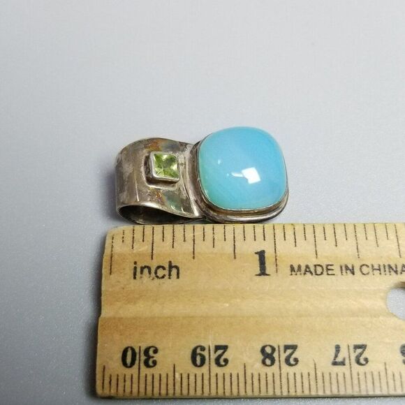 Vintage Sterling Silver Blue Glass Cabochon Slide Pendant, 925 Estate - Picture 7 of 9